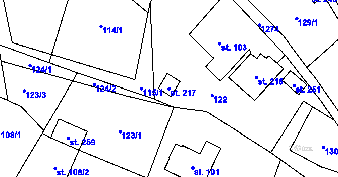 Parcela st. 217 v KÚ Pustá Kamenice, Katastrální mapa