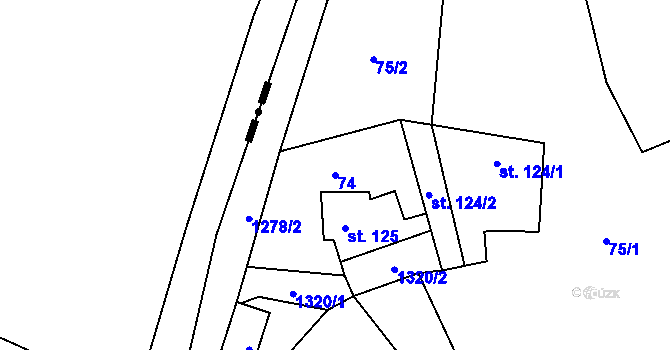 Parcela st. 74 v KÚ Pustá Kamenice, Katastrální mapa