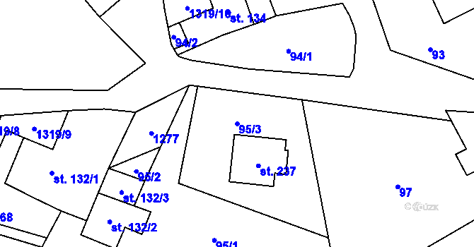 Parcela st. 95/3 v KÚ Pustá Kamenice, Katastrální mapa