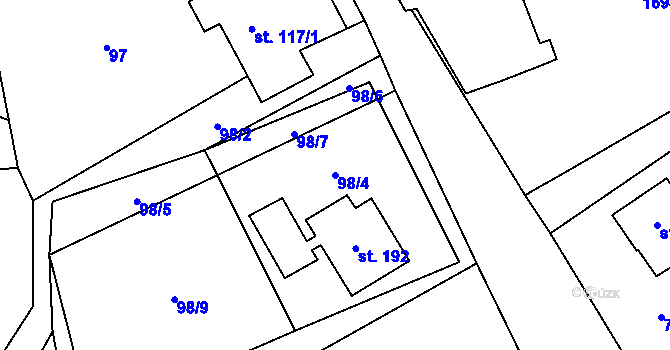 Parcela st. 98/4 v KÚ Pustá Kamenice, Katastrální mapa
