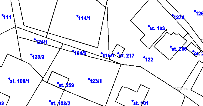 Parcela st. 115/1 v KÚ Pustá Kamenice, Katastrální mapa