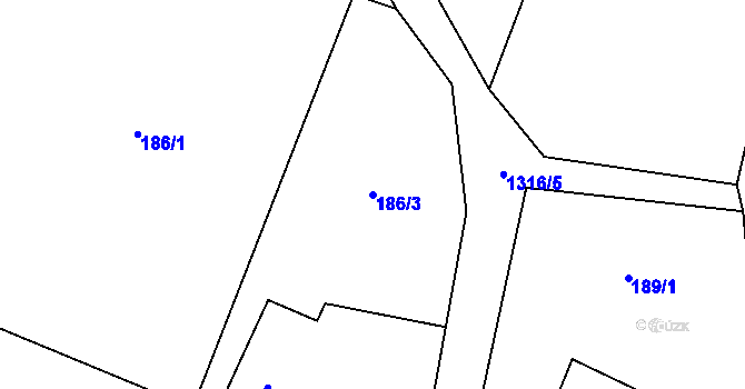 Parcela st. 186/3 v KÚ Pustá Kamenice, Katastrální mapa