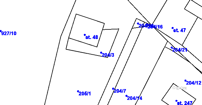 Parcela st. 204/3 v KÚ Pustá Kamenice, Katastrální mapa
