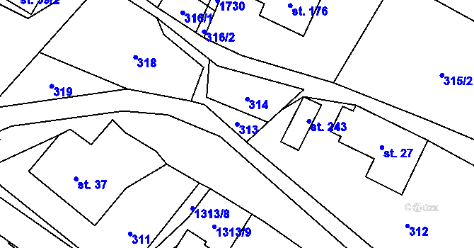 Parcela st. 313 v KÚ Pustá Kamenice, Katastrální mapa