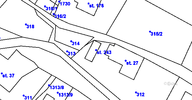 Parcela st. 243 v KÚ Pustá Kamenice, Katastrální mapa