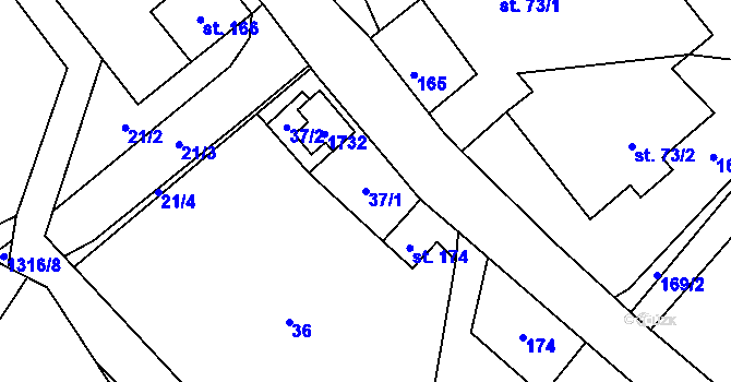 Parcela st. 37/1 v KÚ Pustá Kamenice, Katastrální mapa
