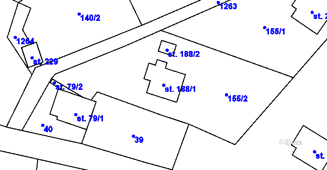 Parcela st. 188/1 v KÚ Pustá Kamenice, Katastrální mapa