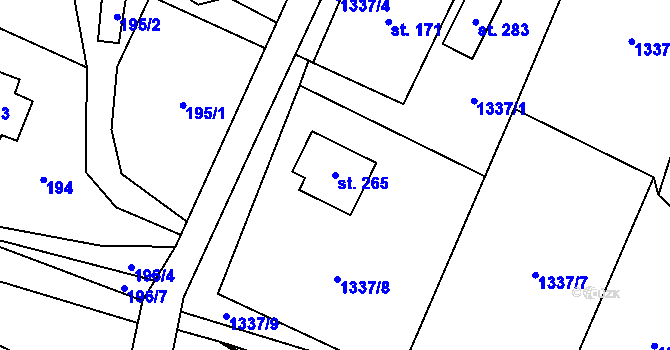 Parcela st. 265 v KÚ Pustá Kamenice, Katastrální mapa