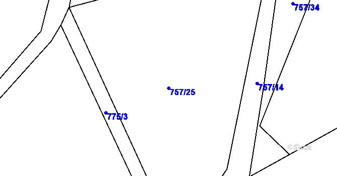 Parcela st. 757/25 v KÚ Pustá Kamenice, Katastrální mapa