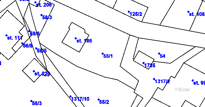Parcela st. 55/1 v KÚ Pustá Kamenice, Katastrální mapa