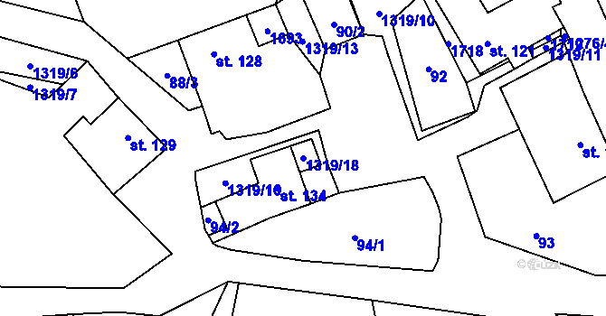 Parcela st. 1319/18 v KÚ Pustá Kamenice, Katastrální mapa