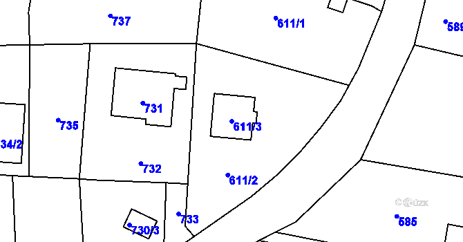 Parcela st. 611/3 v KÚ Pustá Polom, Katastrální mapa