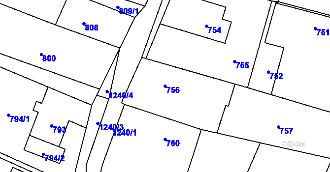 Parcela st. 756 v KÚ Pustá Polom, Katastrální mapa