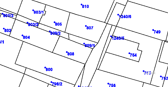 Parcela st. 809/1 v KÚ Pustá Polom, Katastrální mapa