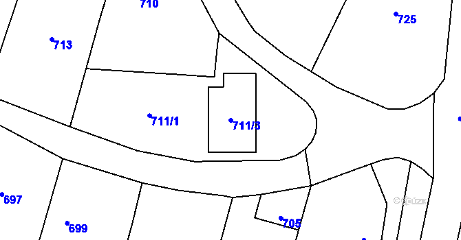 Parcela st. 711/3 v KÚ Pustá Polom, Katastrální mapa