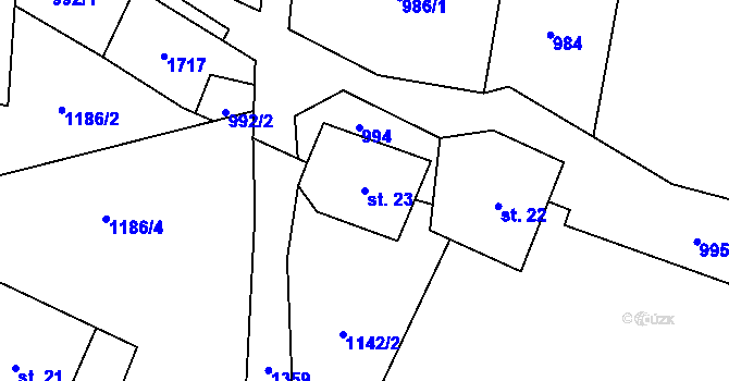 Parcela st. 23 v KÚ Pustá Rybná, Katastrální mapa