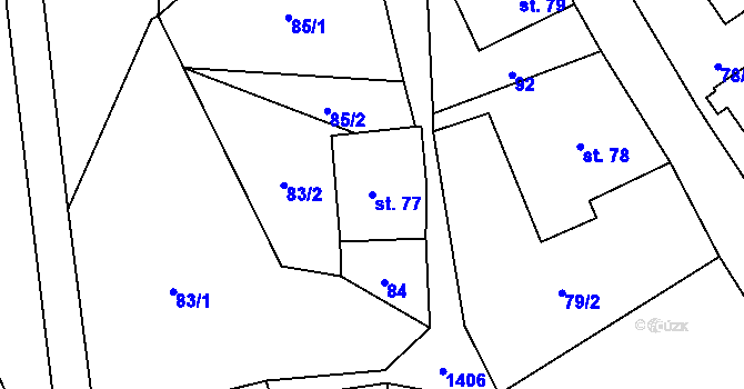 Parcela st. 77 v KÚ Pustá Rybná, Katastrální mapa