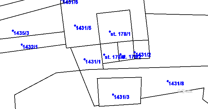 Parcela st. 178/3 v KÚ Pustá Rybná, Katastrální mapa