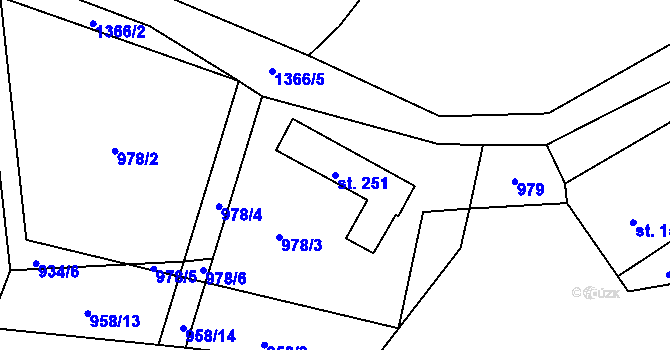 Parcela st. 251 v KÚ Pustá Rybná, Katastrální mapa