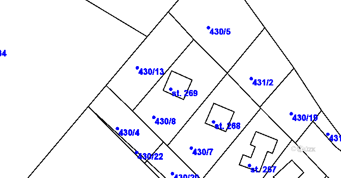Parcela st. 269 v KÚ Pustá Rybná, Katastrální mapa
