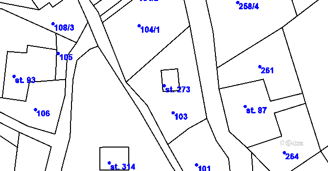 Parcela st. 273 v KÚ Pustá Rybná, Katastrální mapa