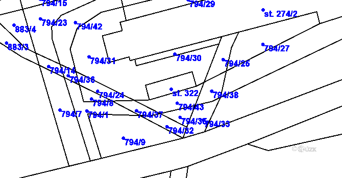 Parcela st. 322 v KÚ Pustá Rybná, Katastrální mapa