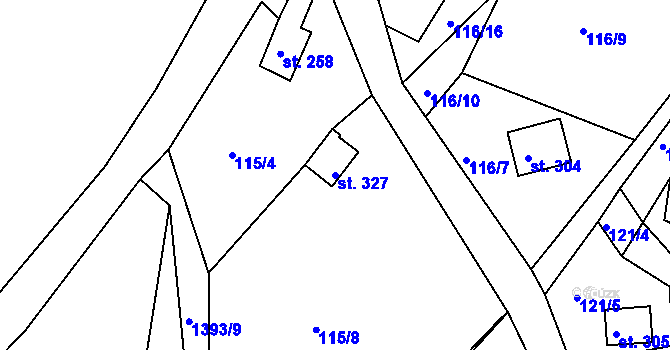 Parcela st. 327 v KÚ Pustá Rybná, Katastrální mapa