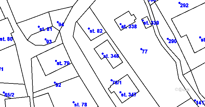 Parcela st. 348 v KÚ Pustá Rybná, Katastrální mapa