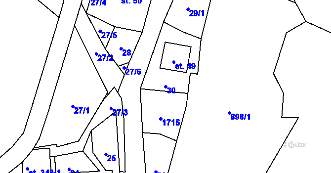 Parcela st. 30 v KÚ Pustá Rybná, Katastrální mapa