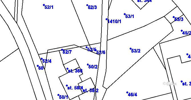 Parcela st. 52/6 v KÚ Pustá Rybná, Katastrální mapa