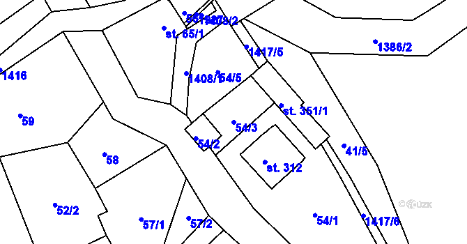 Parcela st. 54/3 v KÚ Pustá Rybná, Katastrální mapa