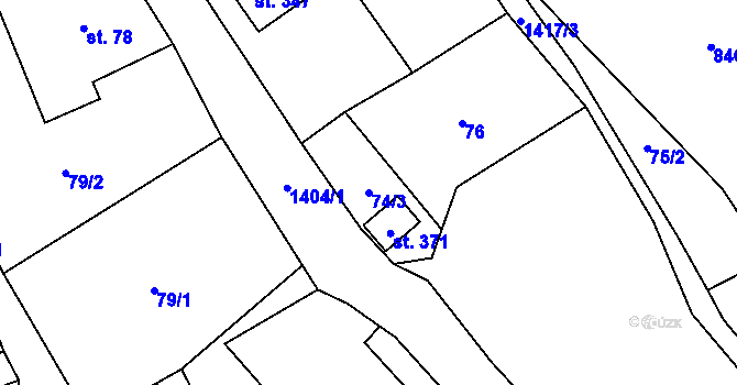 Parcela st. 74/3 v KÚ Pustá Rybná, Katastrální mapa