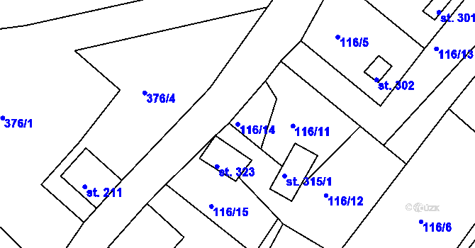 Parcela st. 116/14 v KÚ Pustá Rybná, Katastrální mapa