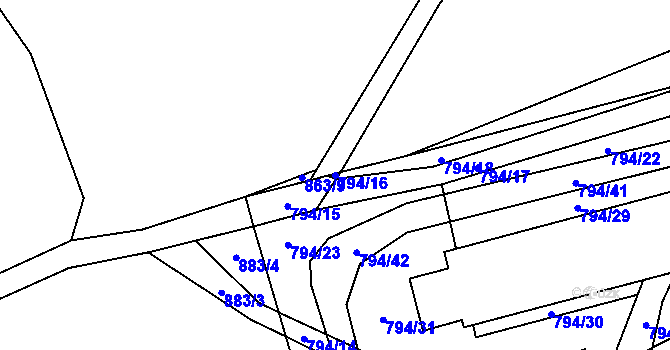 Parcela st. 794/16 v KÚ Pustá Rybná, Katastrální mapa