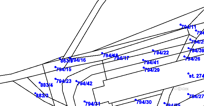 Parcela st. 794/18 v KÚ Pustá Rybná, Katastrální mapa