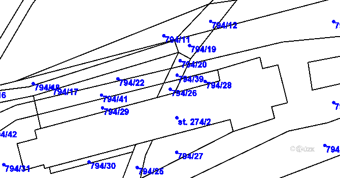 Parcela st. 794/26 v KÚ Pustá Rybná, Katastrální mapa