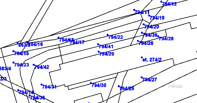 Parcela st. 794/29 v KÚ Pustá Rybná, Katastrální mapa