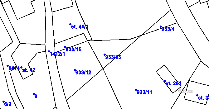 Parcela st. 933/13 v KÚ Pustá Rybná, Katastrální mapa