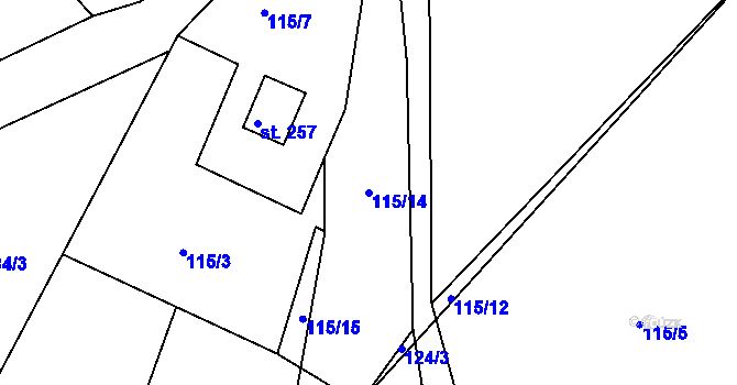Parcela st. 115/14 v KÚ Pustá Rybná, Katastrální mapa