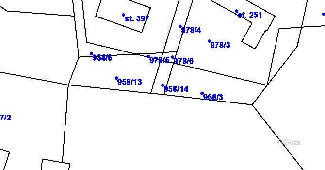 Parcela st. 958/14 v KÚ Pustá Rybná, Katastrální mapa