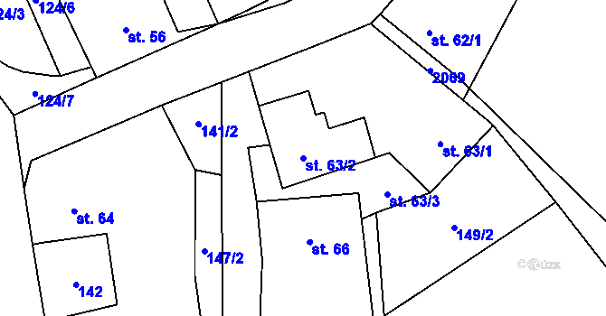 Parcela st. 63/2 v KÚ Pustějov, Katastrální mapa