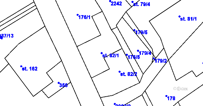 Parcela st. 82/1 v KÚ Pustějov, Katastrální mapa