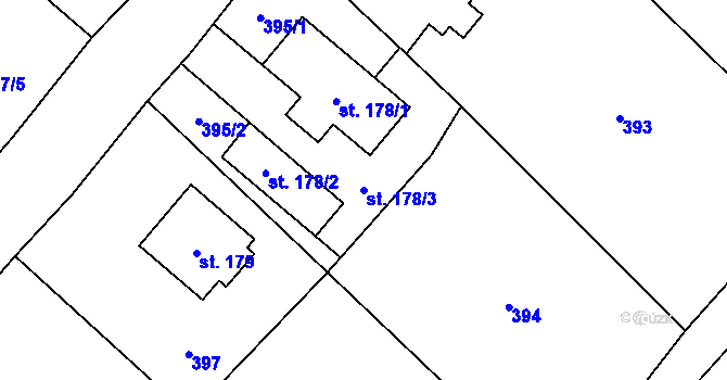 Parcela st. 178/3 v KÚ Pustějov, Katastrální mapa