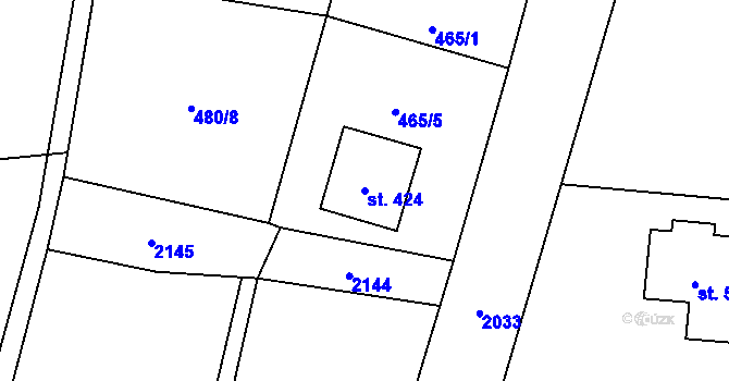 Parcela st. 424 v KÚ Pustějov, Katastrální mapa