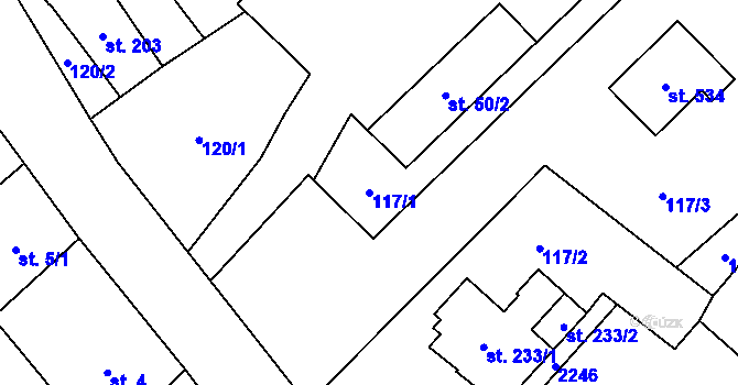 Parcela st. 117/1 v KÚ Pustějov, Katastrální mapa