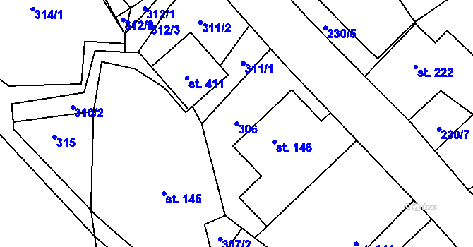 Parcela st. 306 v KÚ Pustějov, Katastrální mapa