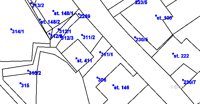 Parcela st. 311/1 v KÚ Pustějov, Katastrální mapa