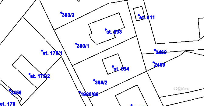 Parcela st. 380 v KÚ Pustějov, Katastrální mapa