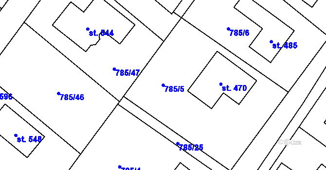 Parcela st. 785/5 v KÚ Pustějov, Katastrální mapa