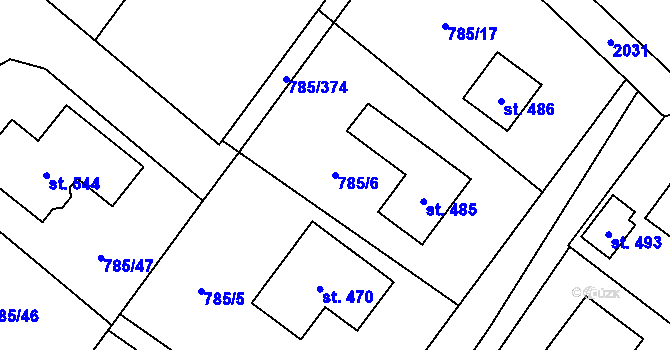 Parcela st. 785/6 v KÚ Pustějov, Katastrální mapa